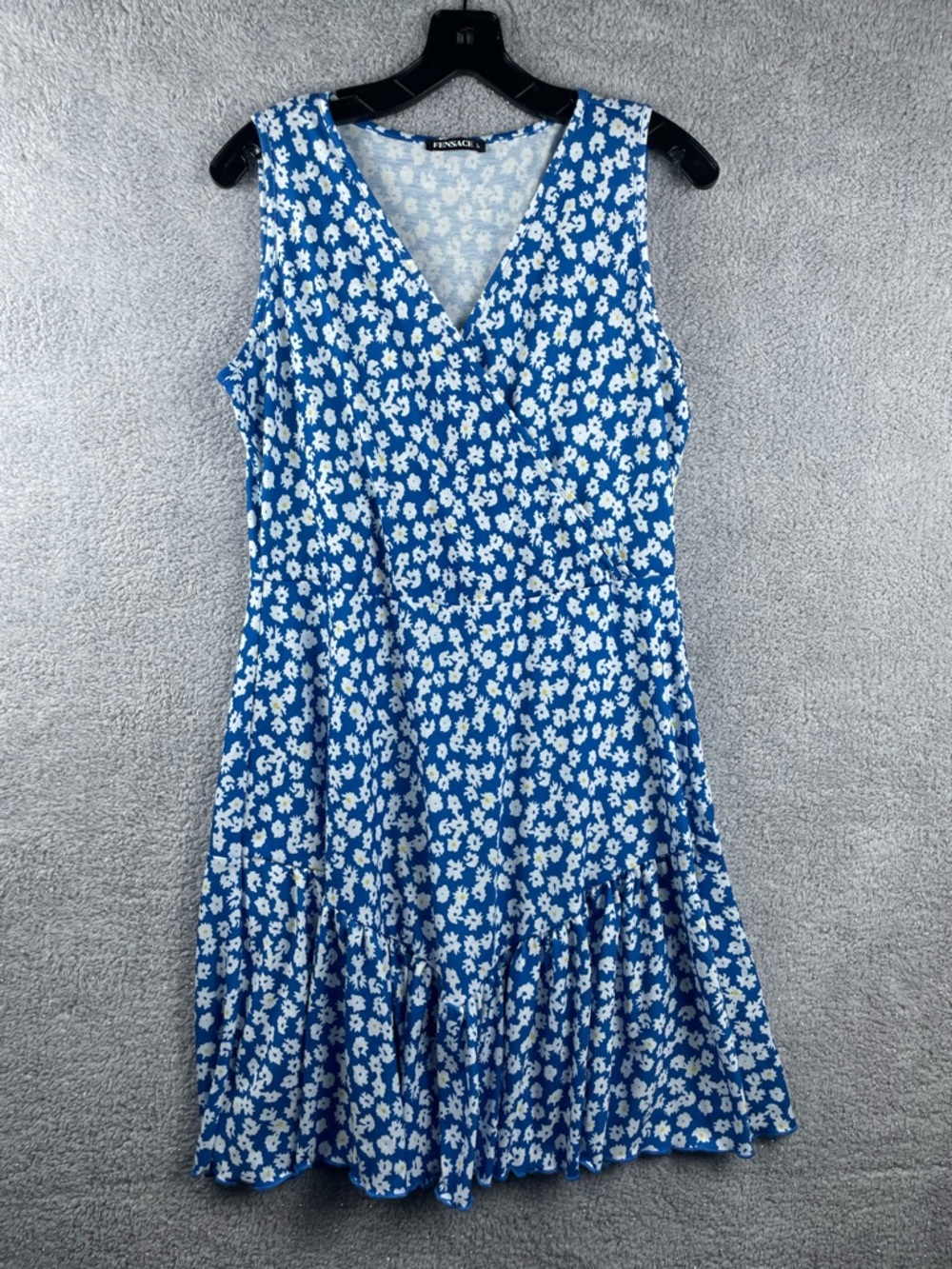 Zennell Blue Floral V-Neck Sleeveless Dress